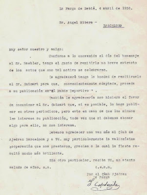 Carta de Isidre Capdevila a Ángel Ribera,1956