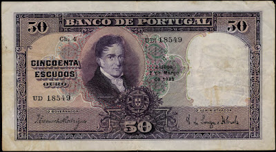 Portuguese banknotes currency 50 Escudos bank note Carneiro