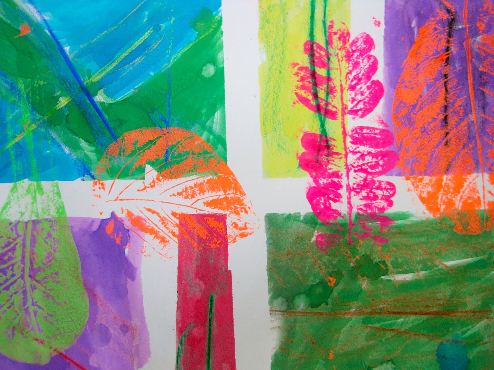 Art with leaves printmaking and wax resist