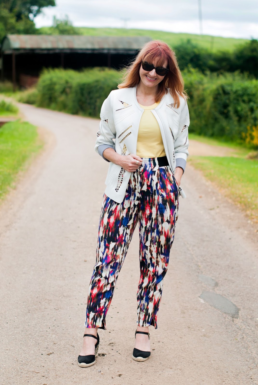 Scattered Printed Peg Trousers - Navy/Pink - Just $3