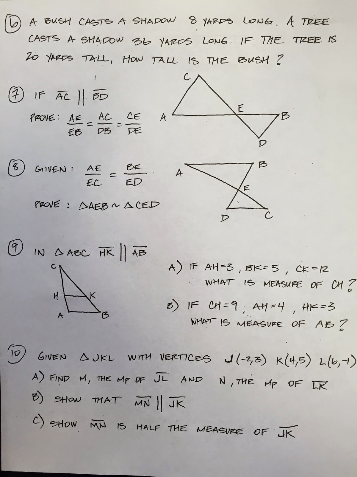 Honors Geometry Vintage High School Chapter 7 Practice Test