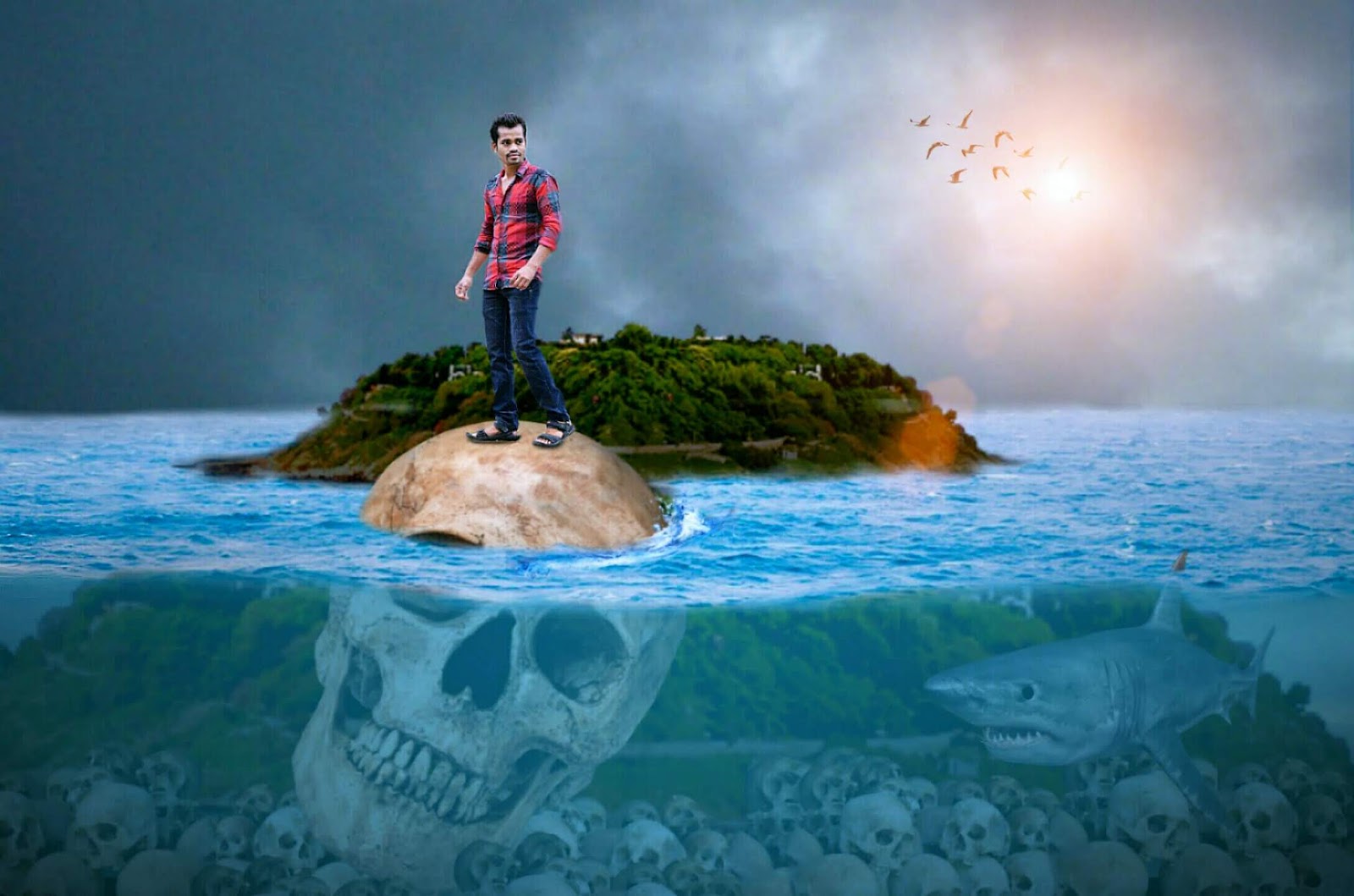 Picsart Boy on Skull under Ocean |Picsart Under water manipulation