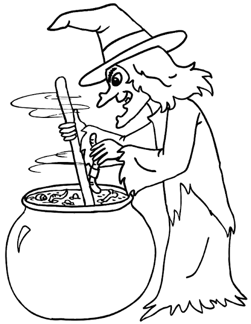 Free witch hat and cauldron printable coloring page templates for kids and adults