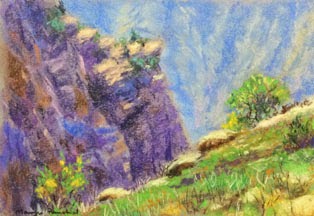 Landscape with mountains done using soft pastels by Manju Panchal