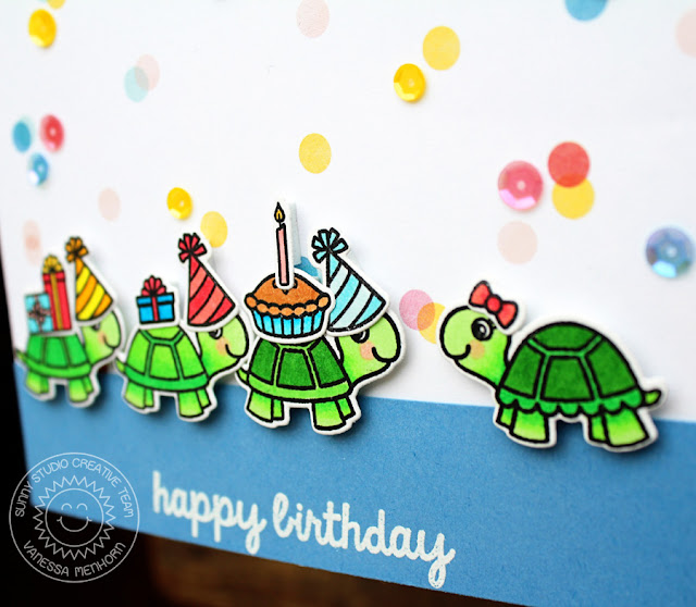 Sunny Studio Stamps: Turtley Awesome Happy Turtle Birthday Card by Vanessa Menhorn