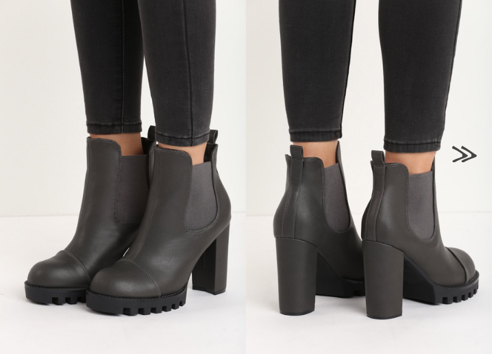 Botine cu toc si talpa antiderapanta de iarna Gri ieftine de zi Botine cu toc si talpa antiderapanta de iarna Gri ieftine de zi
