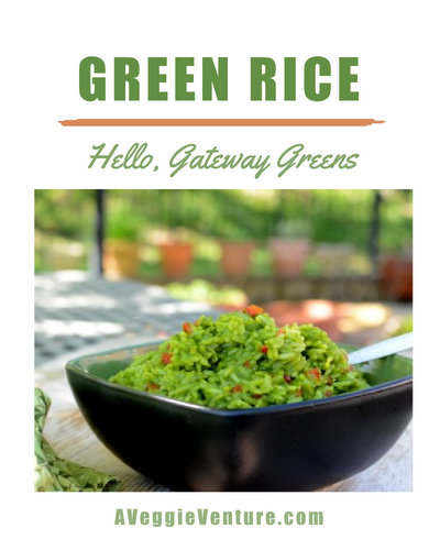 Green Rice, turned bright green with spinach and coconut milk ♥ AVeggieVenture.com. Vegan. Gluten Free. Budget Friendly.