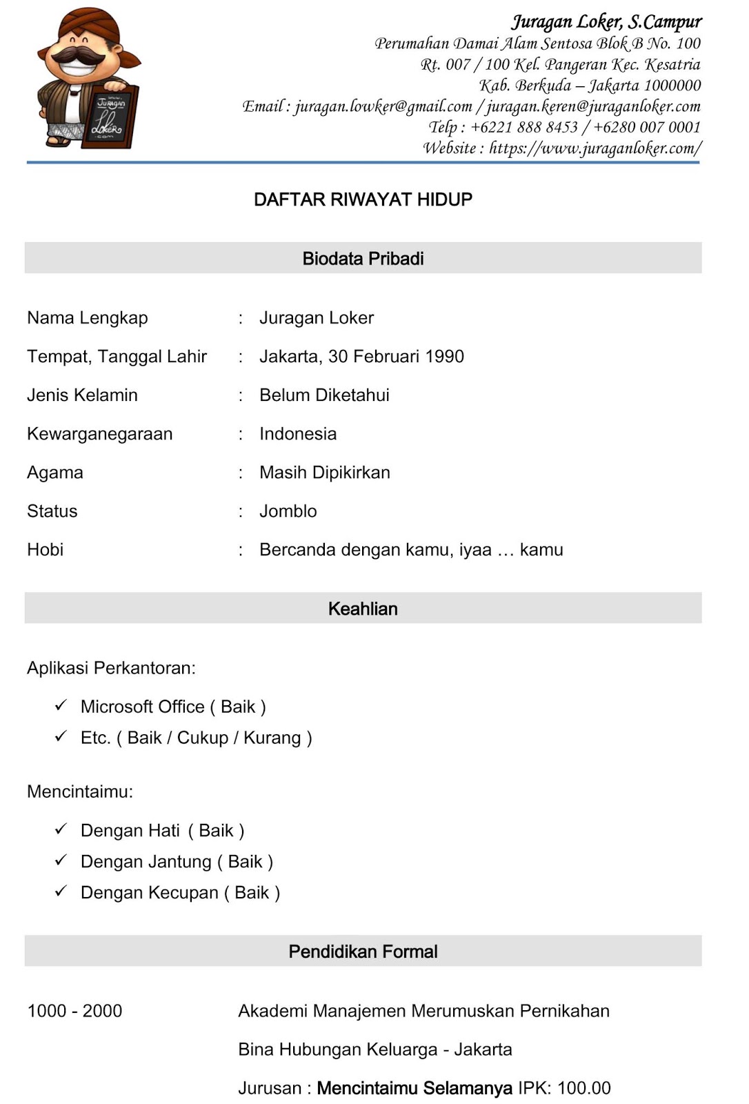 Juragan Loker 7 Contoh Surat Lamaran Kerja Bahasa Indonesia