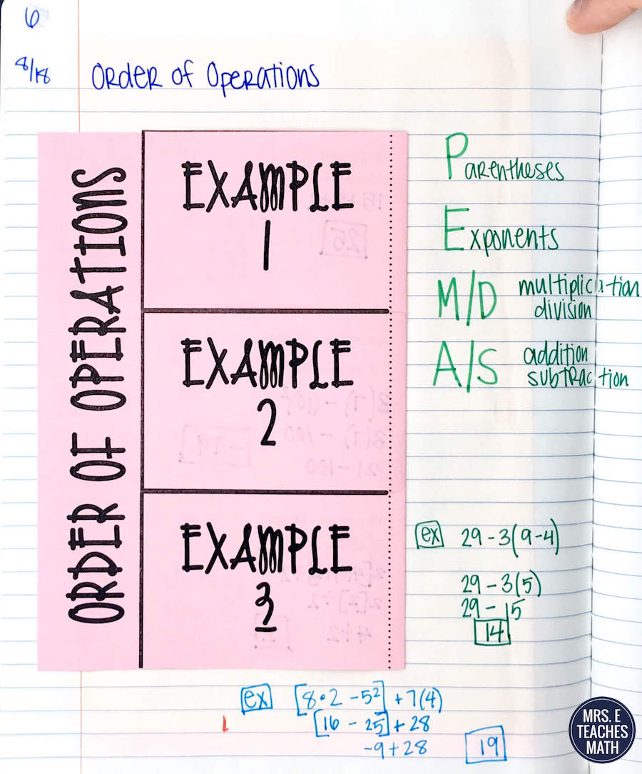 Order of Operations and Algebraic Expressions INB Pages | Mrs. E