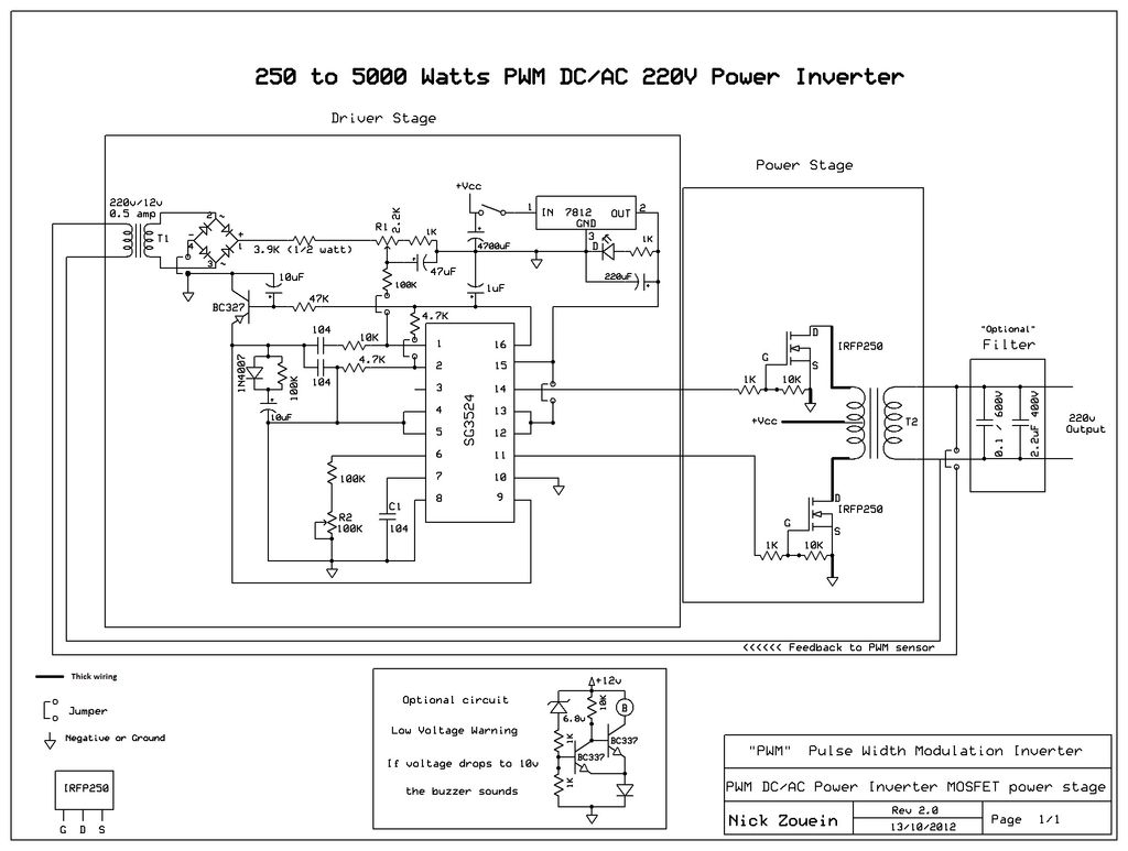 250 to 5000 watts PWM DC/AC 220V Power Inverter Circuit