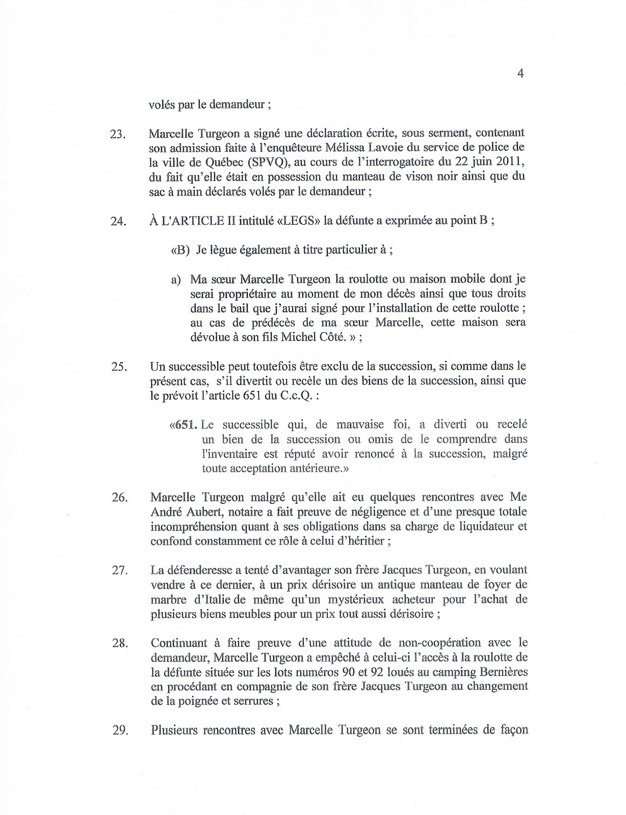 Article 651 Code civil du Québec Exclusion de la succession CS No 20014016173129 Requête Article 651 Code civil du Québec Exclusion de la succession CS No 20014016173129 Requête