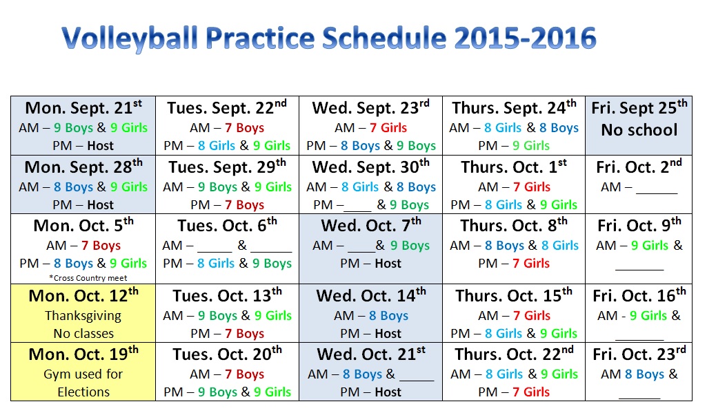 Volleyball Practice Schedule Template
