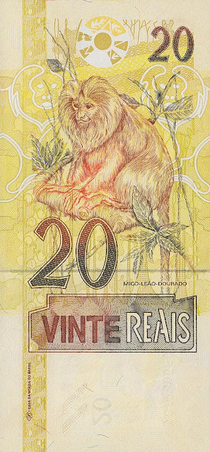 Brazil Currency 20 Reals banknote 2002 Golden Lion Tamarin