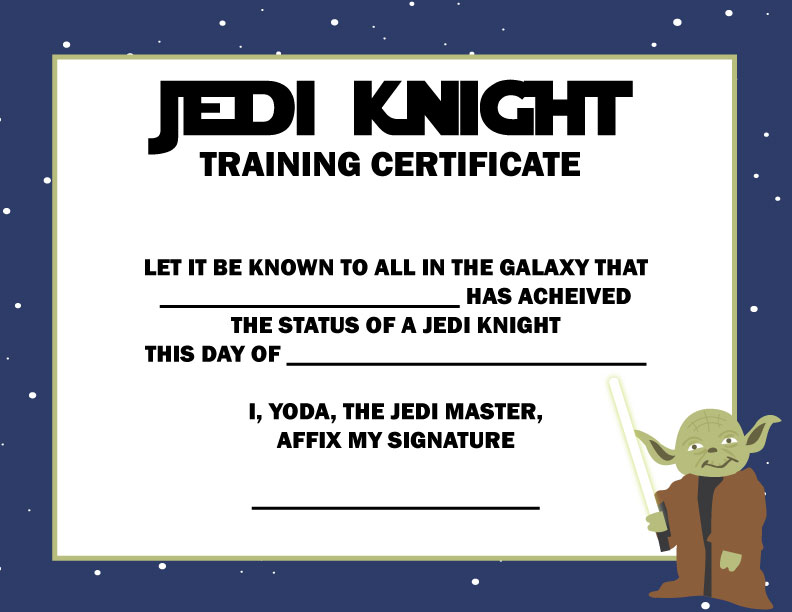 Printable Jedi Certificate Printable Word Searches