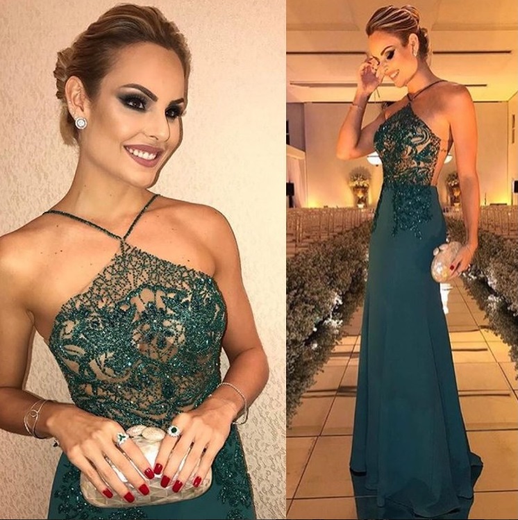 modelo de vestido de formatura verde