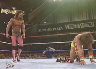 WWF / WWE: Wrestlemania 5 - Ravishing Rick Rude stalks The Ultimate Warrior in their classic Wrestlemania 5 match