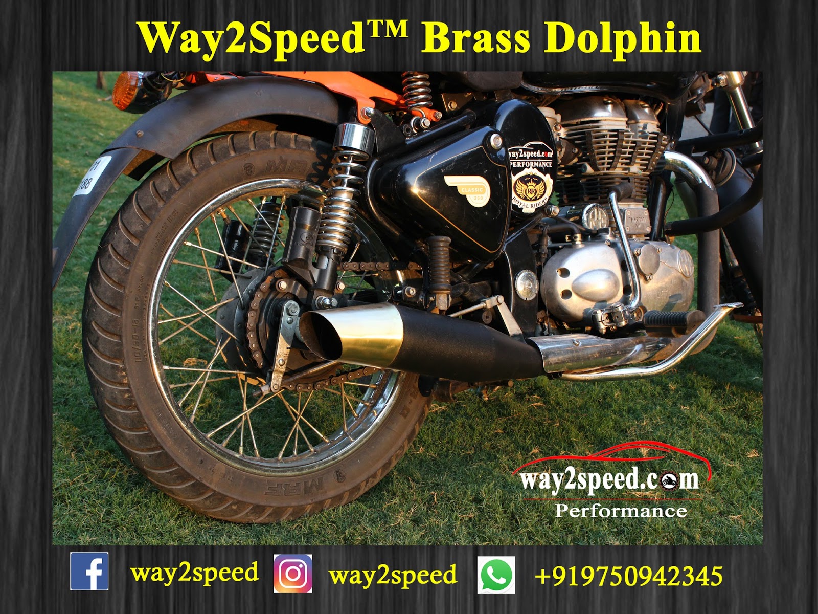 Royal Enfield Dolphin Silencer (brass) | way2speed Performance | royal enfield Silencer | royal enfield Exhaust | royal enfield classic 350 silencer sound | royal enfield glass wool silencer | Silencer for classic 350 | Best silencer for royal enfield | Bullet silencer sound increase  Royal Enfield Dolphin Silencer (brass) is a direct fit for Royal Enfield Bullet 350, Royal Enfield Classic 350, Royal Enfield Thunderbird 350, Royal Enfield Bullet 500, Royal Enfield Classic 500, Royal Enfield Thunderbird 500, Royal Enfield Continental GT