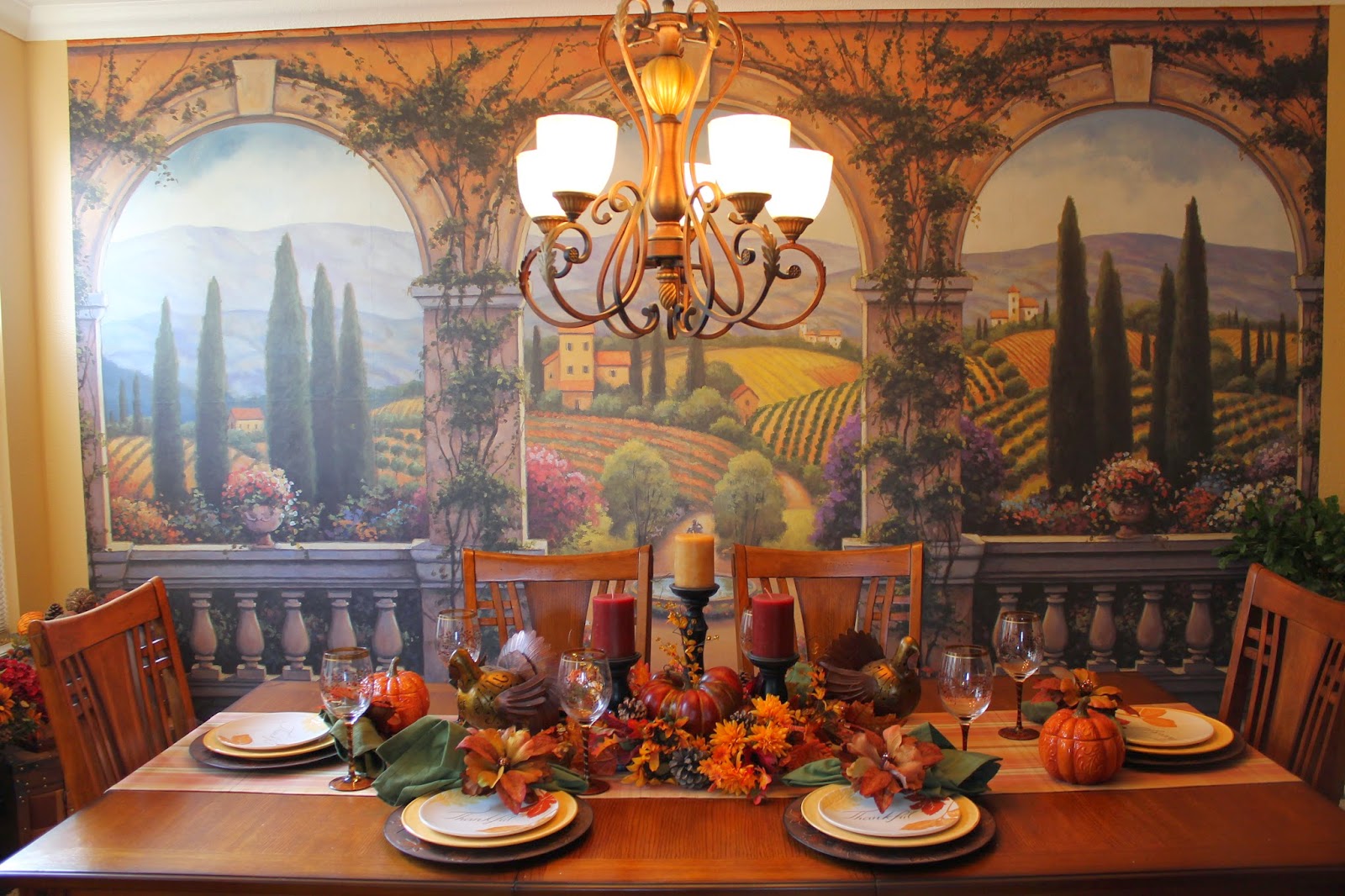 thanksgiving table in living room
