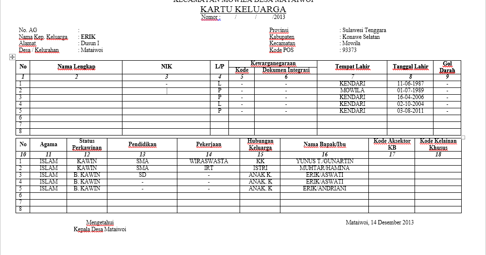 Contoh KARTU KELUARGA ASLI KK | Mail Chaozkhaky