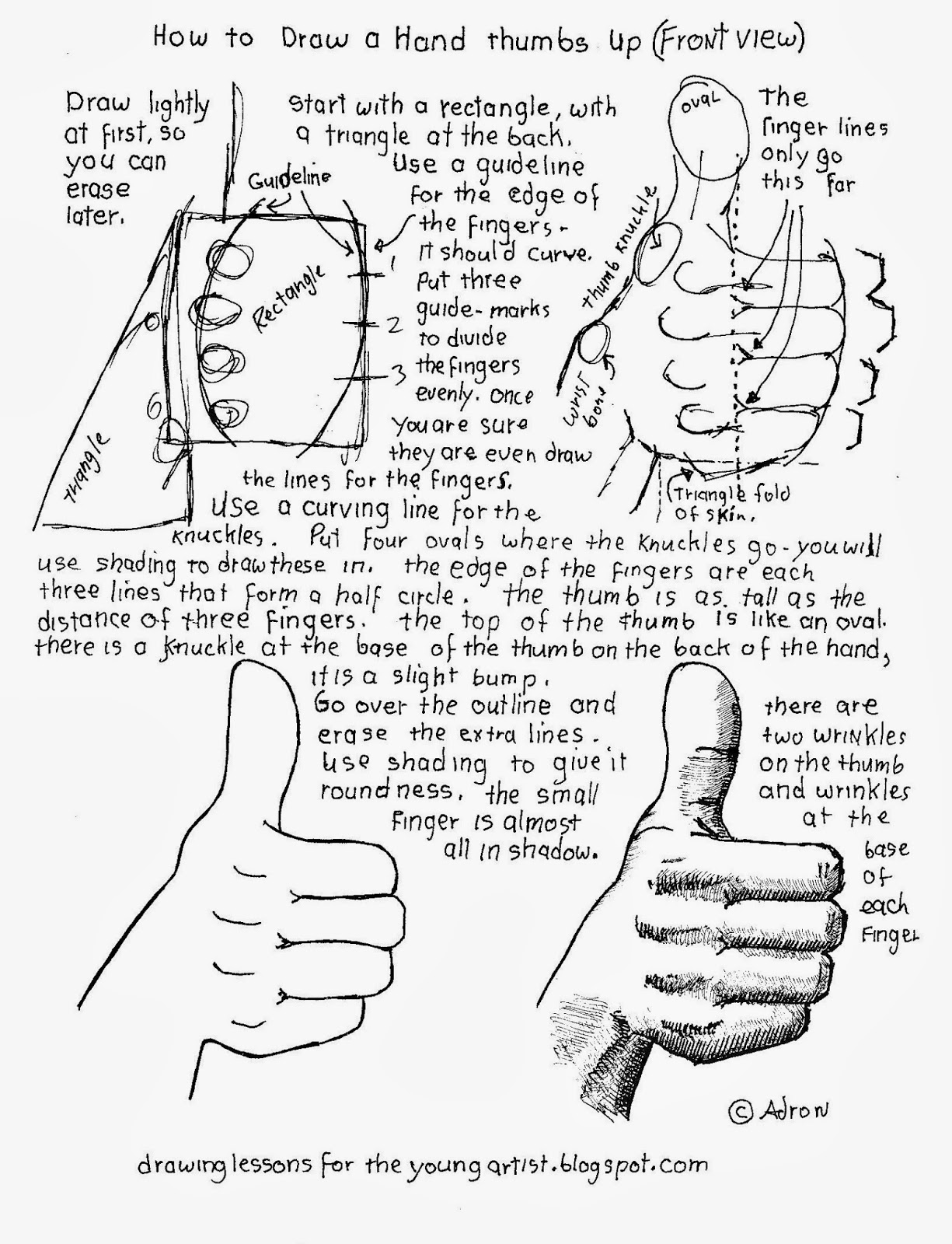 How to Draw Worksheets for The Young Artist Free How To Draw A Hand Thumbs Up, Front View