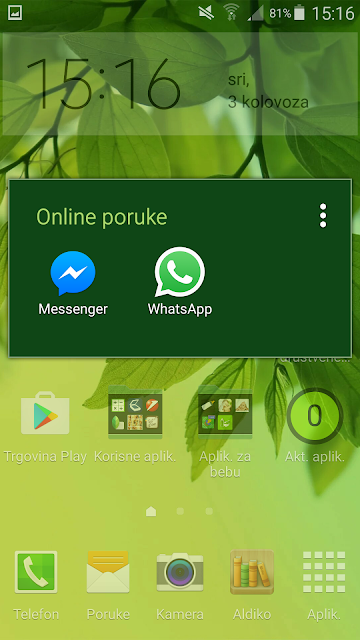 Android aplikacije na mobitelu - glavni zaslon