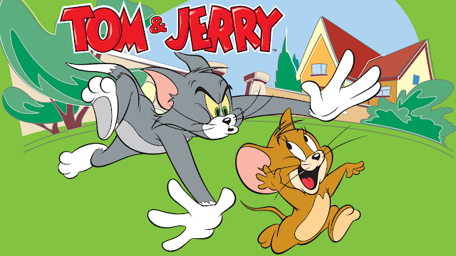Imagen clásica de los dibujos animados Tom y Jerry, el gato Tom persiguiendo al ratón Jerry