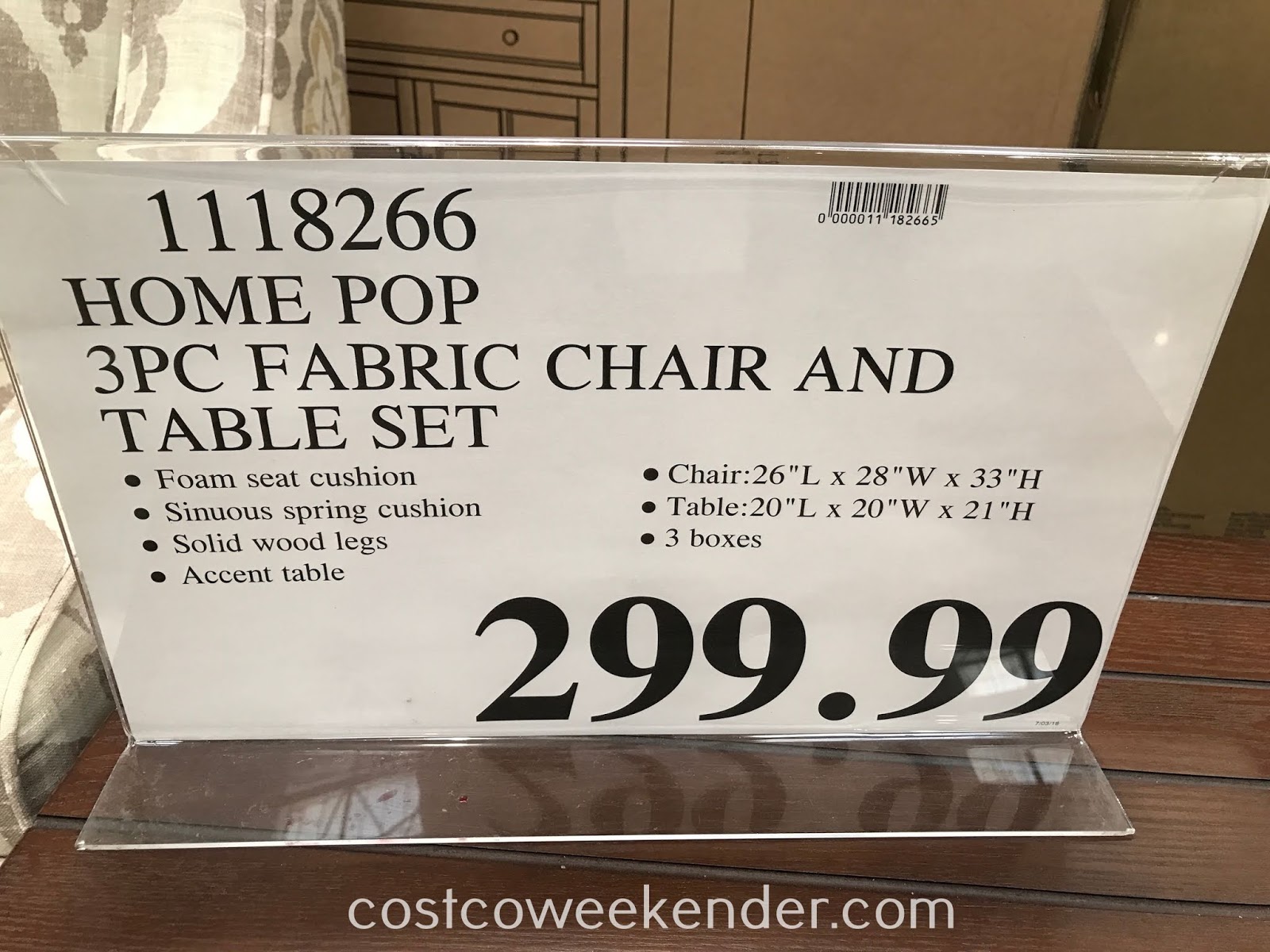 Home Pop 3piece Fabric Chair and Accent Table Set Costco Weekender