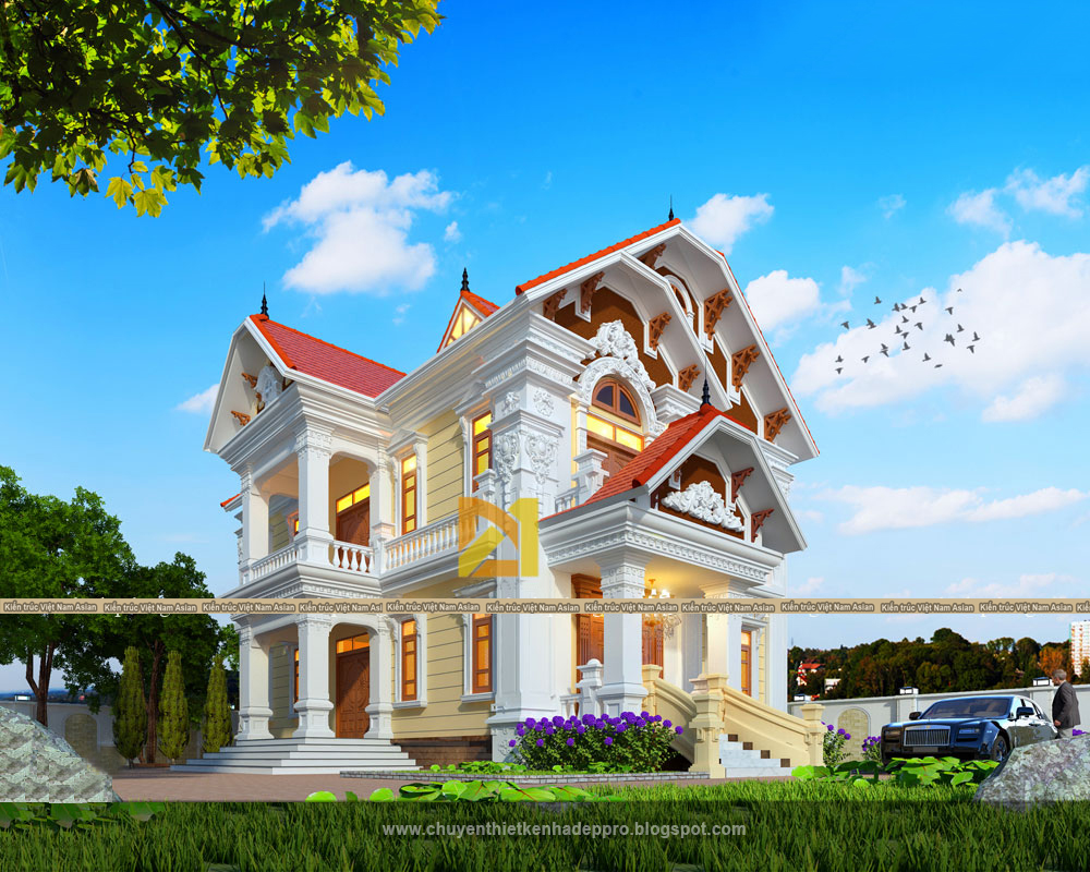 Mẫu biệt thự 2 tầng mái thái đẹp 4 phòng ngủ 8x15 ở Bình Phước