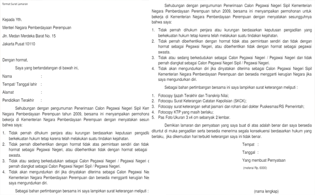 Contoh Cara Membuat Surat Lamaran Kerja CPNS 2018 Beserta File Format Doc (Word) Contoh Cara Membuat Surat Lamaran Kerja CPNS 2018 Beserta File Format Doc (Word)