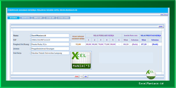 Aplikasi Excel Formulir Skp Versi 2 Excelmaniacs