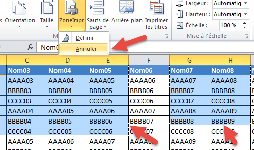 Annuler plusieurs zones d'impression