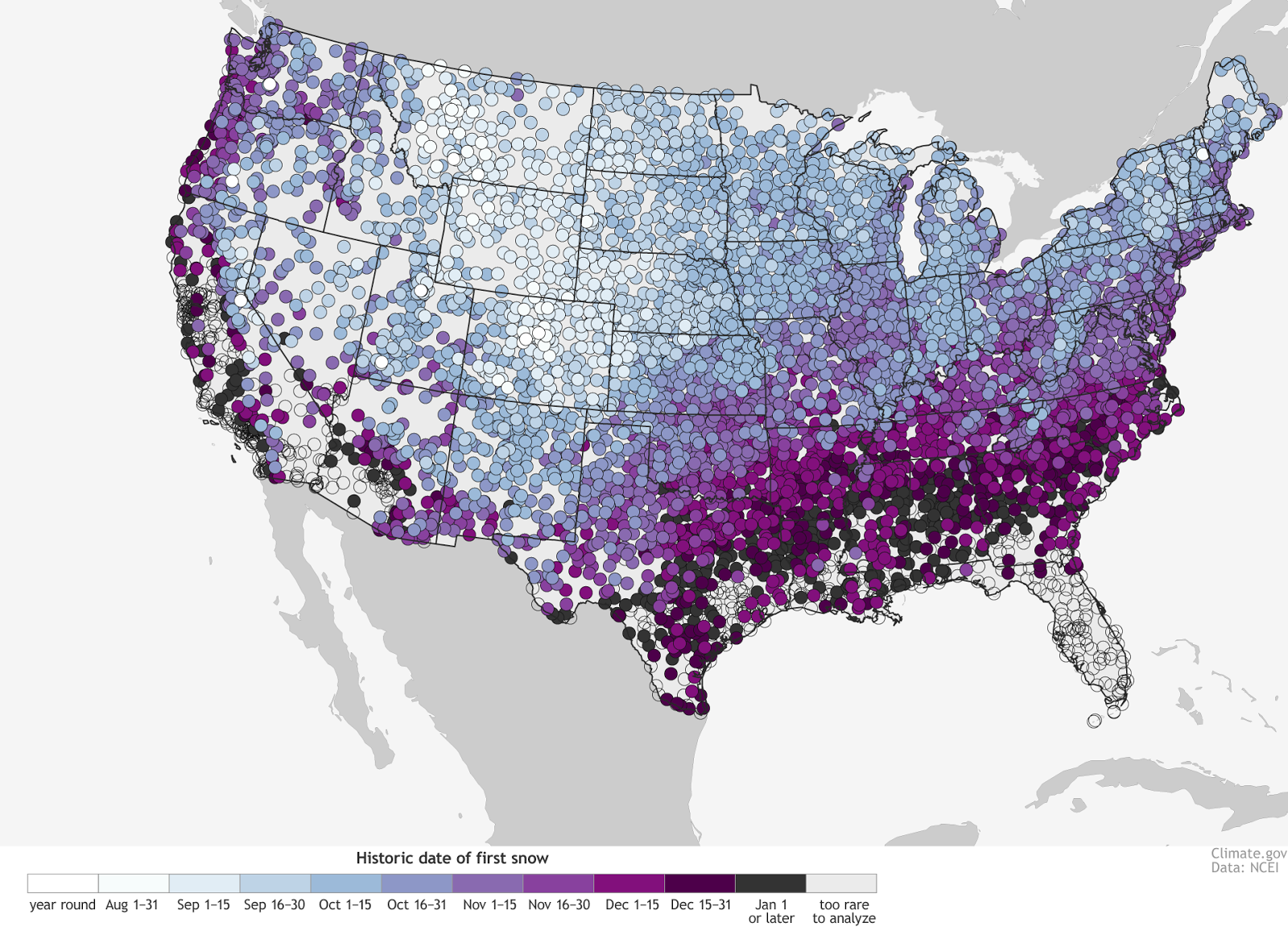The U.S. First Snow Map