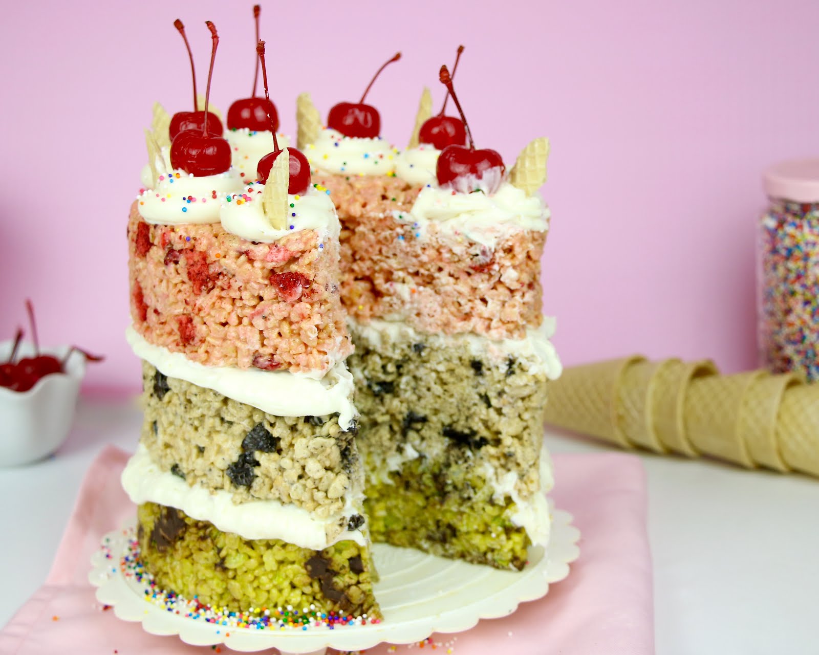 {VIDEO} NoBake Rice Krispies Treat Ice Cream Cake Mint Chip, Cookies