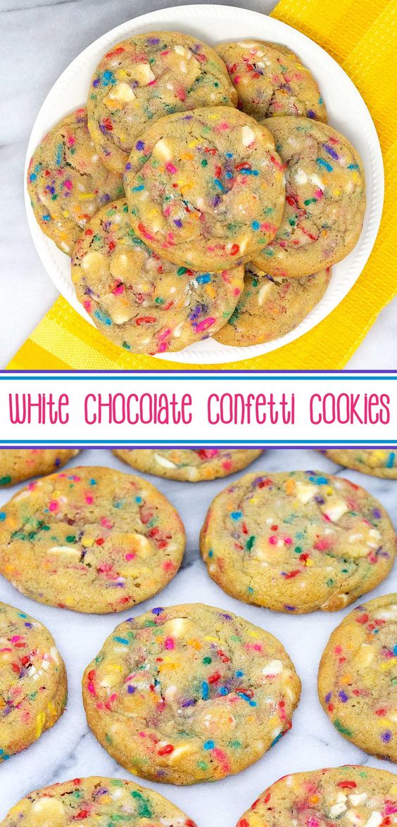 White Chocolate Confetti Cookies - gorgeous, soft and chewy, white chocolate and sprinkles, sugar cookies. #sarahsbakestudio #hookedoncookies #cookies #sugarcookies #whitechocolate #whitechocolatechips #sprinkles #confetticookies #cookierecipes #desserts via @SarahsBakeStudio White Chocolate Confetti Cookies - gorgeous, soft and chewy, white chocolate and sprinkles, sugar cookies. #sarahsbakestudio #hookedoncookies #cookies #sugarcookies #whitechocolate #whitechocolatechips #sprinkles #confetticookies #cookierecipes #desserts via @SarahsBakeStudio