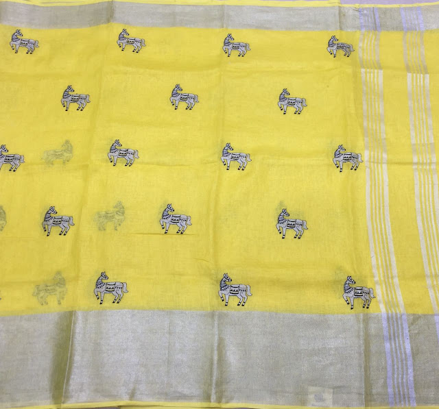 Pure Lenin Sarees with Full Saree Embroidery Work