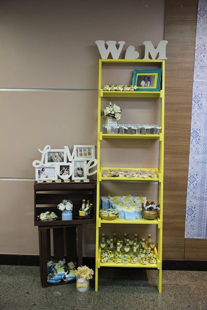 chá de panela chá bar, chá de panela, azul e amarelo, decoração, lembrancinhas