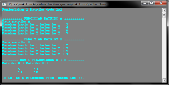 Program Menjumlahkan 2 Buah Matrik Ordo 2x2 Larik Array C C Cahyasmara