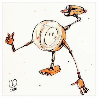 Adorable AZR-0 robot giving a thumb's up - character design sketch in marker by Cesare Asaro - Curio & Co. (Curio and Co. OG - www.curioandco.com)