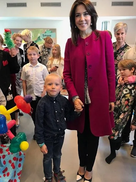 Crown Princess Mary wore Goat Fashion Wool Crepe Coat, Gianvito Rossi 100 Patent Pump for at the Aarhus University Hospital event