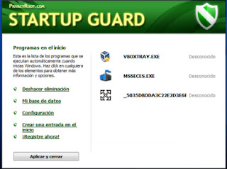 eliminar archivos viejos, borrar programas viejos, barrer la computadora, barrer archivos, borrar virus del sistema, limpiar el sistema operativo, eliminar virus del sistema, borrando virus del sistema, hacer windows más rapido, borrar archivos antiguos, barrer archivos, startup, startup guard, ventana de Startup guard, pantalla de startup guard, Destok, Windows of Starup Guard, imagen de startup guard