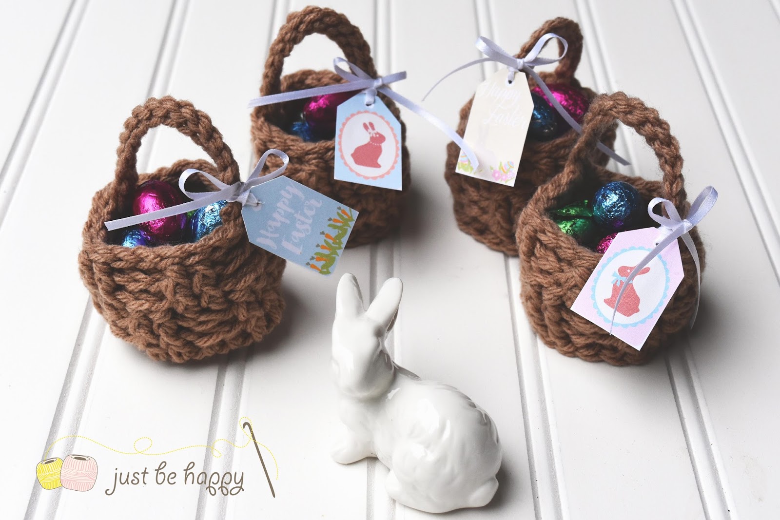 Just be happy! Mini Easter Baskets {Free Crochet Pattern}