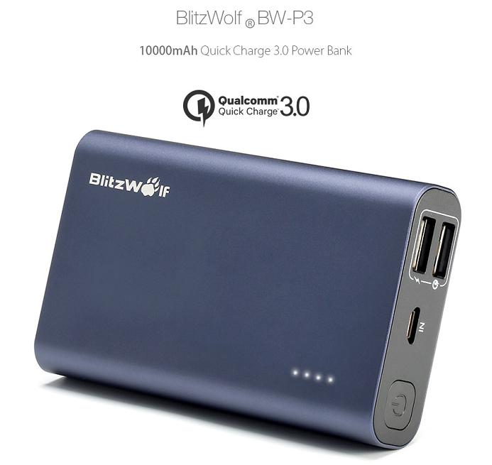 Power Bank, BlitzWolf® BWP3, 10000mAh, Panasonic Liion Battery, Quick