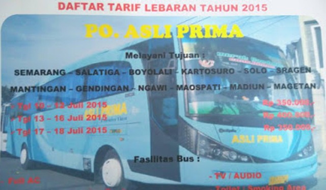 Harga Tiket Bus Asli Prima Lebaran 2015