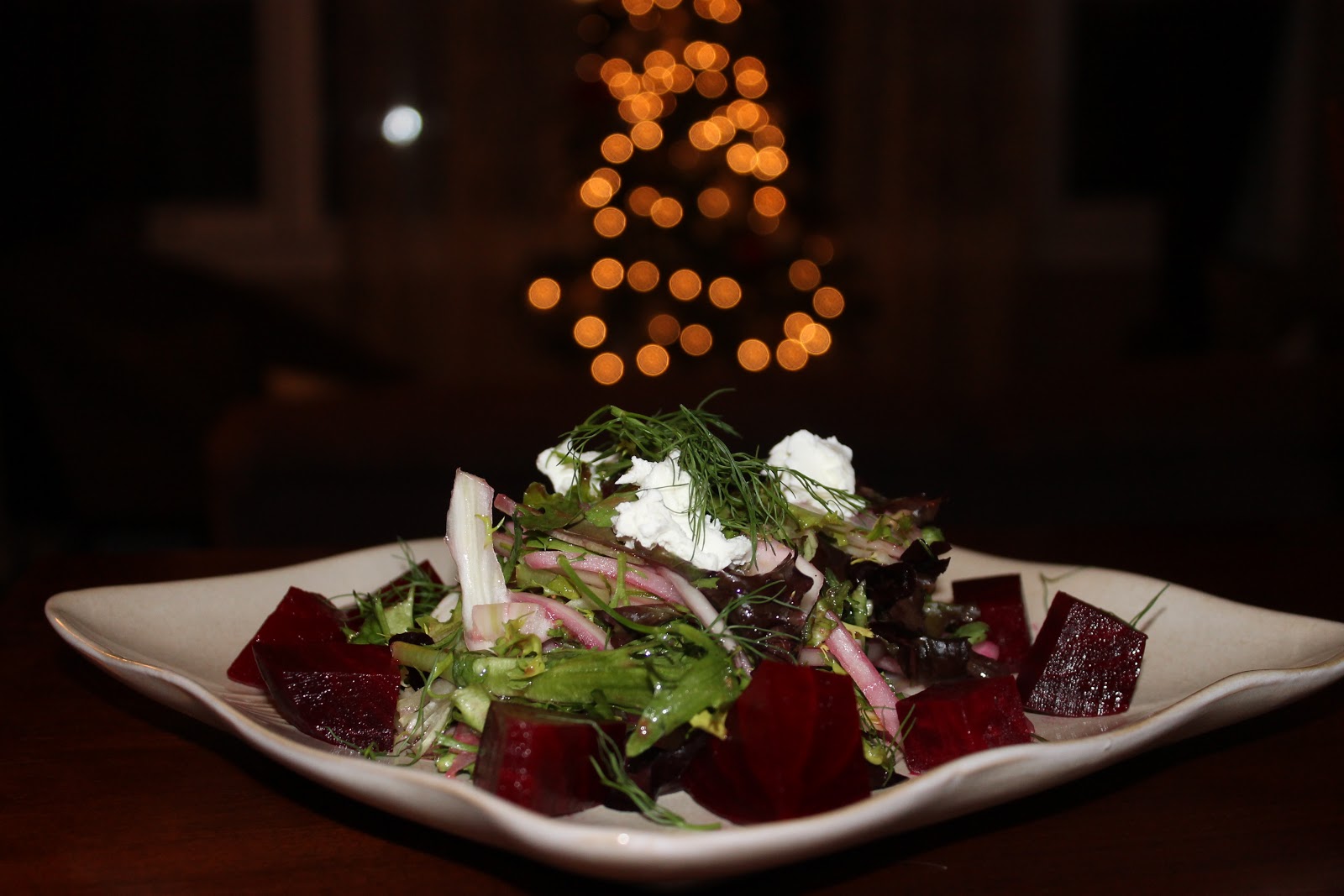 Eat Plants, Feel Good Beet, Frisee, Fennel, and Goat Cheese Salad with