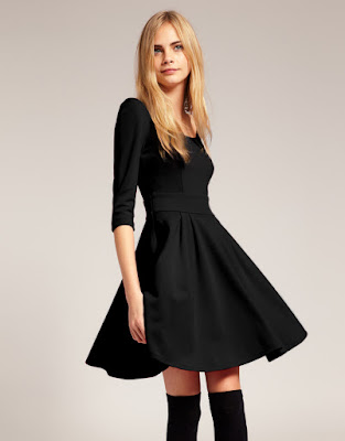 A Line Dress With Sleeves Black Color