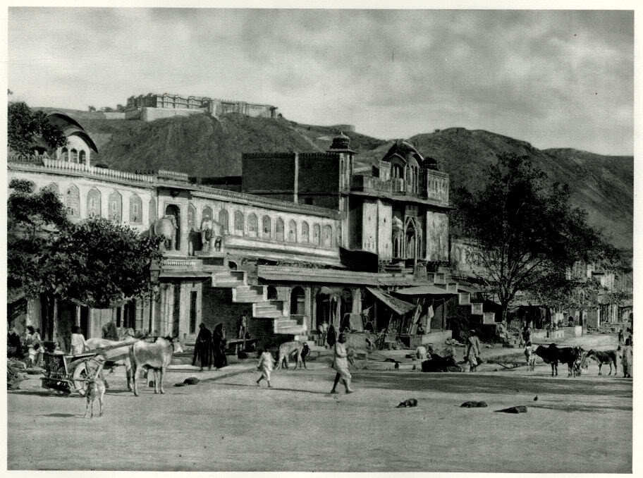 Street Scene and Temple Portico in Jaipur - India 1928