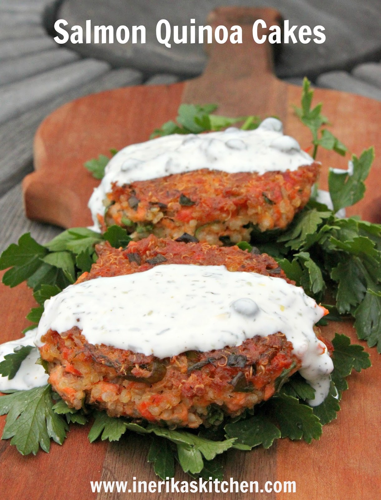 Salmon quinoa cakes with dill caper sauce