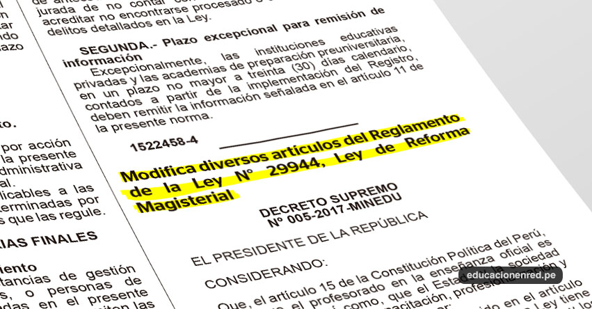 MINEDU Modifica diversos artículos del Reglamento de la Ley de Reforma Magisterial - LRM (D. S. Nº 005-2017-MINEDU) www.minedu.gob.pe MINEDU Modifica diversos artículos del Reglamento de la Ley de Reforma Magisterial - LRM (D. S. Nº 005-2017-MINEDU) www.minedu.gob.pe