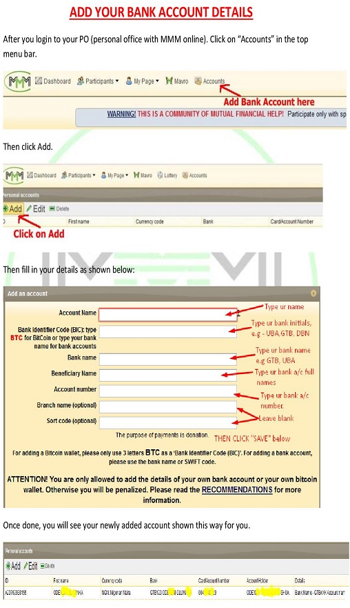 Nigeria MMM Add Bank Details