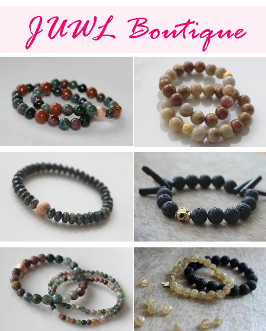 JUWL Boutique, bracelets, semi-precious stone bracelets, unique bracelets, white sponge agate, sand stone, indian agate. green malachite, lilac agate
